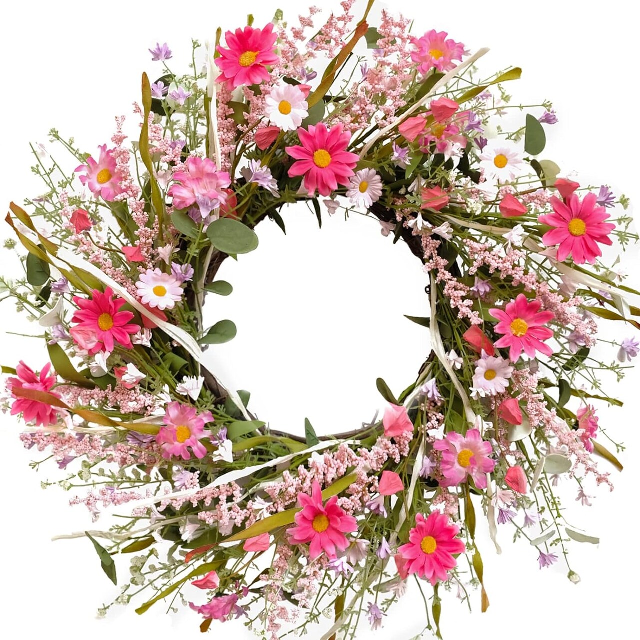 Pink Daisy & Lavender Delight: 22" Spring & Summer Artificial Wreath